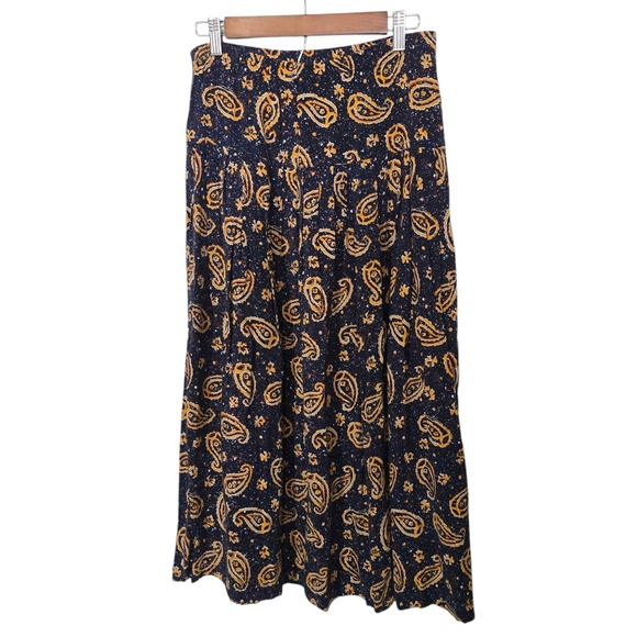 Vintage 90s Express Paisley Maxi Skirt Rayon Blue Orange Boho Gorpcore Medium - Picture 3 of 9